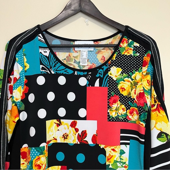 Joseph Ribkoff Multi Print Sparkle Strip 3/4 Sleeve Top - Picture 5 of 16